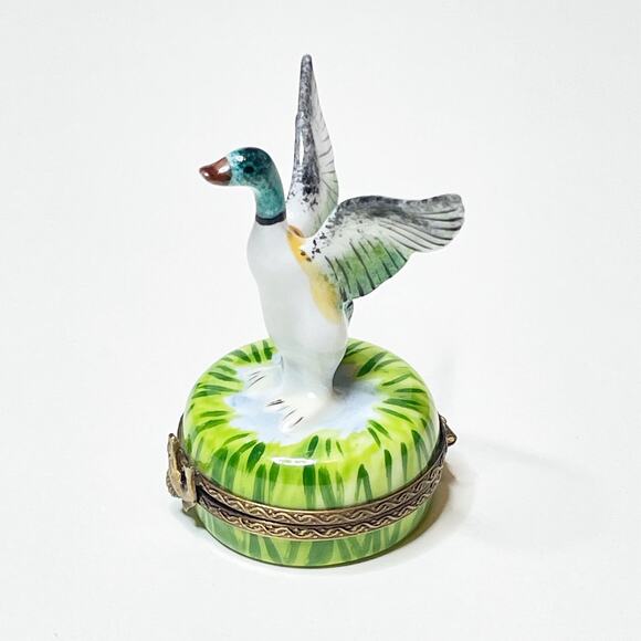 Limoges Box Mallard Duck Hand Painted Porcelain Trinket Rare - Picture 1 of 5